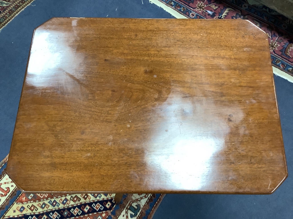 A 19th century rectangular mahogany tilt-top pedestal table, width 59cm depth 45cm height 73cm